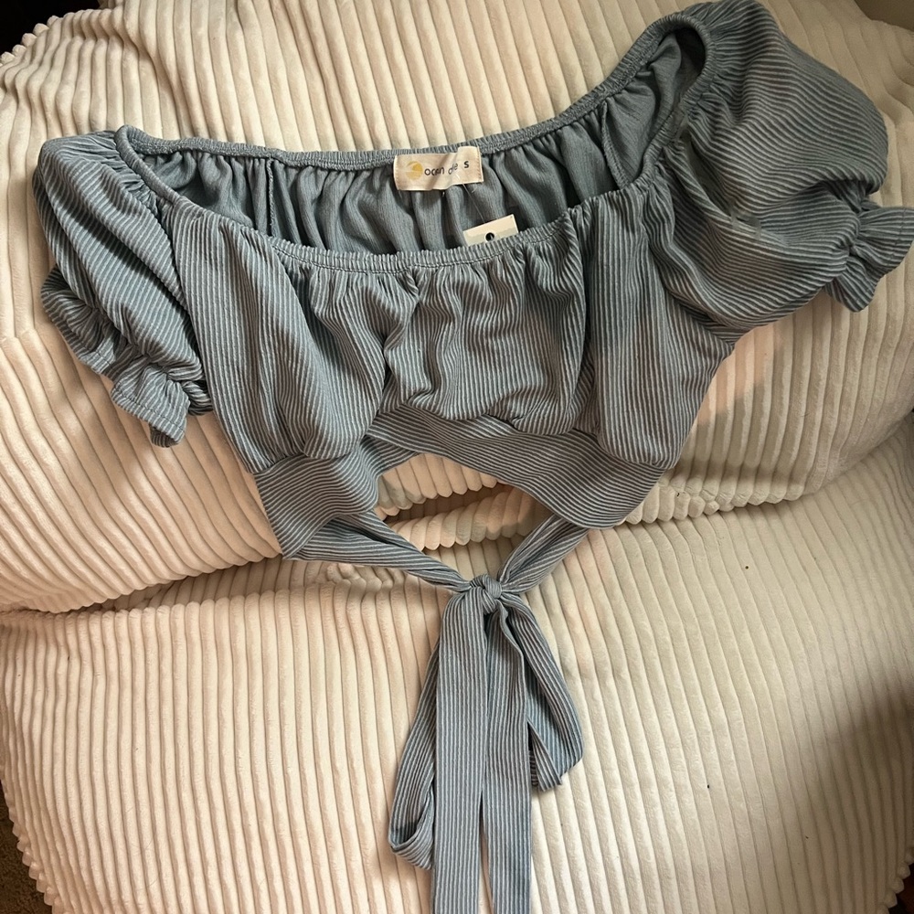 Ocean Drive Off-Shoulder Blue Blouse